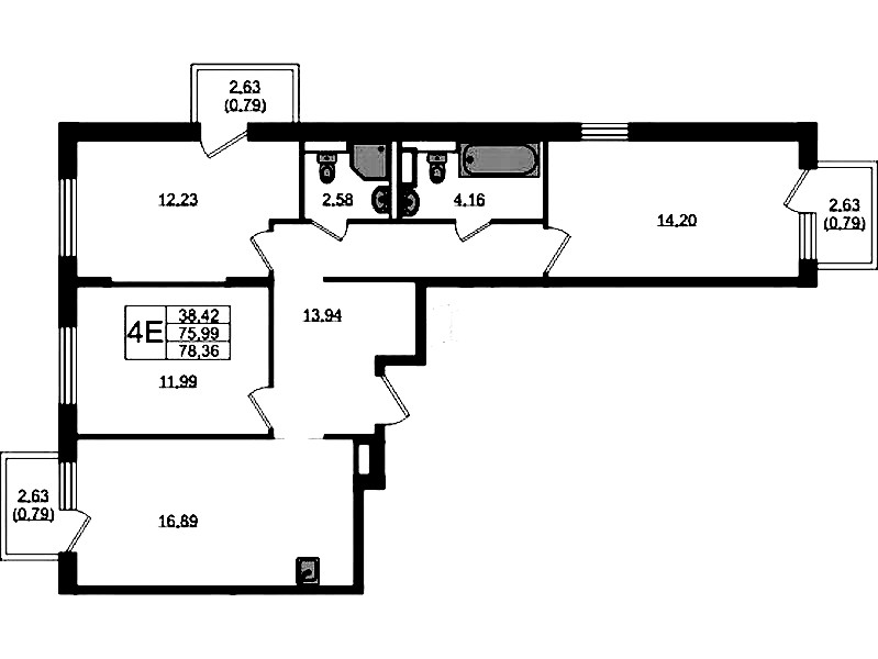 3-комнатная квартира 78.36 м², 3/12 эт., ЖК «Новые Лаврики»